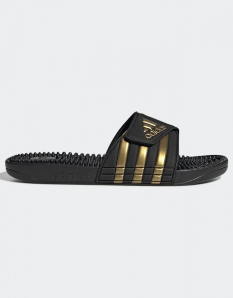 Ciabatte Adidas ADISSAGE unisex mare piscina nuoto tempo libero gomma Nero oro - Adidas ADISSAGE unisex beach slippers swimming pool leisure rubber Black gold - Adidas ADISSAGE chaussons de plage unisexe piscine loisirs caoutchouc Noir or - Adidas ADISSAGE Unisex Strandpantoffeln Schwimmbad Freizeit Gummi Schwarz Gold