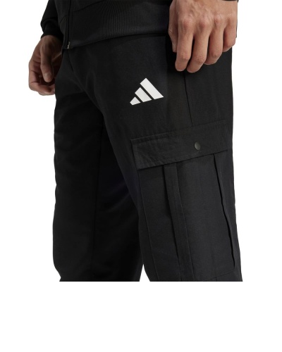 Tuta Sportiva ADIDAS Tuta Cargo Woven Cappuccio Uomo Poliestere Nero - Tracksuit with Hood Adidas Men's Cargo Woven  Black Polyester - Survêtement à capuche Adidas pour homme, modèle cargo tissé noir en polyester - Adidas Herren-Trainingsanzug mit Kapuze, Cargo-Material, gewebt, schwarz, Polyester