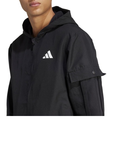Tuta Sportiva ADIDAS Tuta Cargo Woven Cappuccio Uomo Poliestere Nero - Tracksuit with Hood Adidas Men's Cargo Woven  Black Polyester - Survêtement à capuche Adidas pour homme, modèle cargo tissé noir en polyester - Adidas Herren-Trainingsanzug mit Kapuze, Cargo-Material, gewebt, schwarz, Polyester