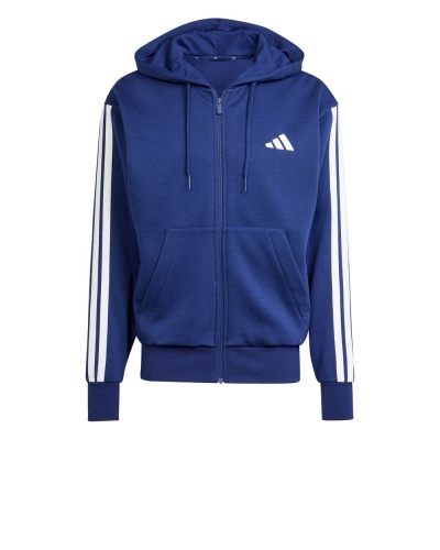 GIACCA FELPA cappuccio Adidas Essentials 3-Stripes FLEECE Full-Zip Hoodie Cotone Blue Navy Bianco - Adidas Essentials 3-Stripes FLEECE Full-Zip Hoodie Cotton Blue Navy White - Sweat à capuche zippé Adidas Essentials 3-Stripes FLEECE en coton bleu marine blanc - Adidas Essentials 3-Streifen FLEECE Full-Zip Hoodie Baumwolle Blau Marine Weiß