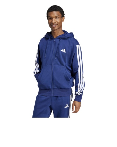 GIACCA FELPA cappuccio Adidas Essentials 3-Stripes FLEECE Full-Zip Hoodie Cotone Blue Navy Bianco - Adidas Essentials 3-Stripes FLEECE Full-Zip Hoodie Cotton Blue Navy White - Sweat à capuche zippé Adidas Essentials 3-Stripes FLEECE en coton bleu marine blanc - Adidas Essentials 3-Streifen FLEECE Full-Zip Hoodie Baumwolle Blau Marine Weiß