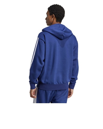 GIACCA FELPA cappuccio Adidas Essentials 3-Stripes FLEECE Full-Zip Hoodie Cotone Blue Navy Bianco - Adidas Essentials 3-Stripes FLEECE Full-Zip Hoodie Cotton Blue Navy White - Sweat à capuche zippé Adidas Essentials 3-Stripes FLEECE en coton bleu marine blanc - Adidas Essentials 3-Streifen FLEECE Full-Zip Hoodie Baumwolle Blau Marine Weiß