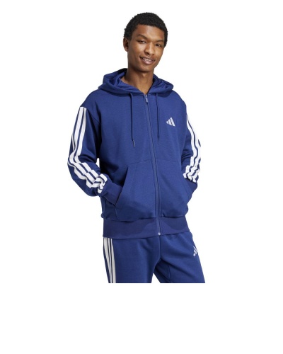 GIACCA FELPA cappuccio Adidas Essentials 3-Stripes FLEECE Full-Zip Hoodie Cotone Blue Navy Bianco - Adidas Essentials 3-Stripes FLEECE Full-Zip Hoodie Cotton Blue Navy White - Sweat à capuche zippé Adidas Essentials 3-Stripes FLEECE en coton bleu marine blanc - Adidas Essentials 3-Streifen FLEECE Full-Zip Hoodie Baumwolle Blau Marine Weiß