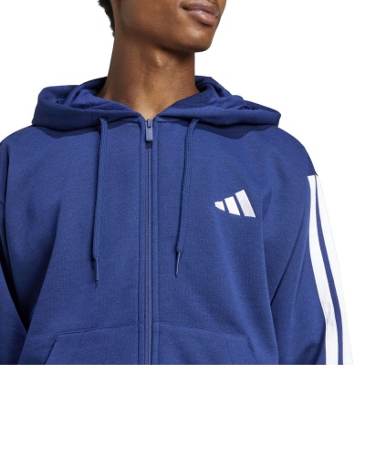 GIACCA FELPA cappuccio Adidas Essentials 3-Stripes FLEECE Full-Zip Hoodie Cotone Blue Navy Bianco - Adidas Essentials 3-Stripes FLEECE Full-Zip Hoodie Cotton Blue Navy White - Sweat à capuche zippé Adidas Essentials 3-Stripes FLEECE en coton bleu marine blanc - Adidas Essentials 3-Streifen FLEECE Full-Zip Hoodie Baumwolle Blau Marine Weiß