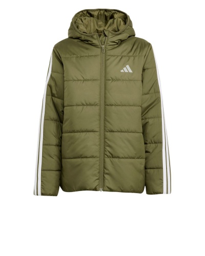 Giubbino Giubbotto Adidas Essentials 3 Stripes J cappuccio Ragazzi Verde Oliva - Adidas Essentials 3 Stripes J Hooded Jacket Boys Olive Green - Veste à capuche Adidas Essentials 3 Stripes J pour garçon, vert olive - Adidas Essentials 3 Stripes J Kapuzenjacke Jungen Olivgrün