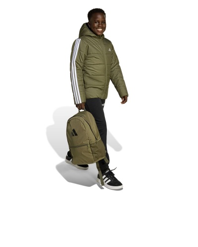 Giubbino Giubbotto Adidas Essentials 3 Stripes J cappuccio Ragazzi Verde Oliva - Adidas Essentials 3 Stripes J Hooded Jacket Boys Olive Green - Veste à capuche Adidas Essentials 3 Stripes J pour garçon, vert olive - Adidas Essentials 3 Stripes J Kapuzenjacke Jungen Olivgrün