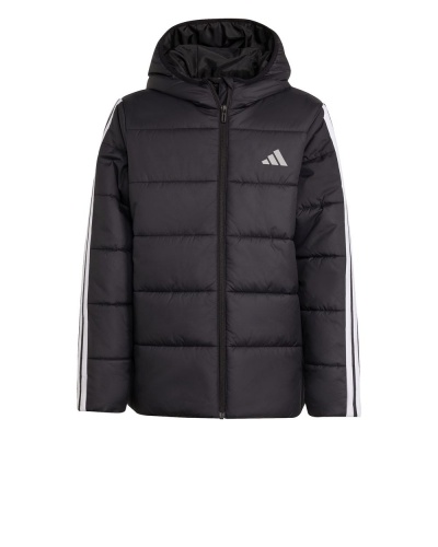 Giubbino Giubbotto Adidas Essentials 3 Stripes J cappuccio Ragazzi Nero - Adidas Essentials 3 Stripes J Hooded Jacket Boys Black - Veste à capuche Adidas Essentials 3 Stripes J pour garçon, noire - Adidas Essentials 3 Stripes J Kapuzenjacke Jungen Schwarz
