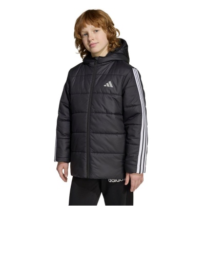 Giubbino Giubbotto Adidas Essentials 3 Stripes J cappuccio Ragazzi Nero - Adidas Essentials 3 Stripes J Hooded Jacket Boys Black - Veste à capuche Adidas Essentials 3 Stripes J pour garçon, noire - Adidas Essentials 3 Stripes J Kapuzenjacke Jungen Schwarz