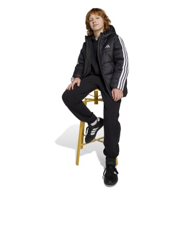 Giubbino Giubbotto Adidas Essentials 3 Stripes J cappuccio Ragazzi Nero - Adidas Essentials 3 Stripes J Hooded Jacket Boys Black - Veste à capuche Adidas Essentials 3 Stripes J pour garçon, noire - Adidas Essentials 3 Stripes J Kapuzenjacke Jungen Schwarz