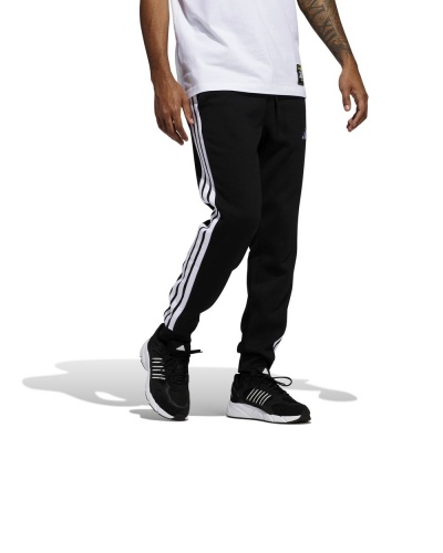 Pantaloni tuta Adidas Pantaloni Essentials 3-Stripes Fleece Cotone Felpato Uomo Nero Bianco - Adidas Essentials 3-Stripes Fleece Cotton Sweatpants Men's Black White - Pantalon de survêtement Adidas Essentials 3-Stripes en molleton de coton pour homme, noir et blanc - Adidas Essentials 3-Streifen Fleece Baumwolle Jogginghose Herren Schwarz Weiß