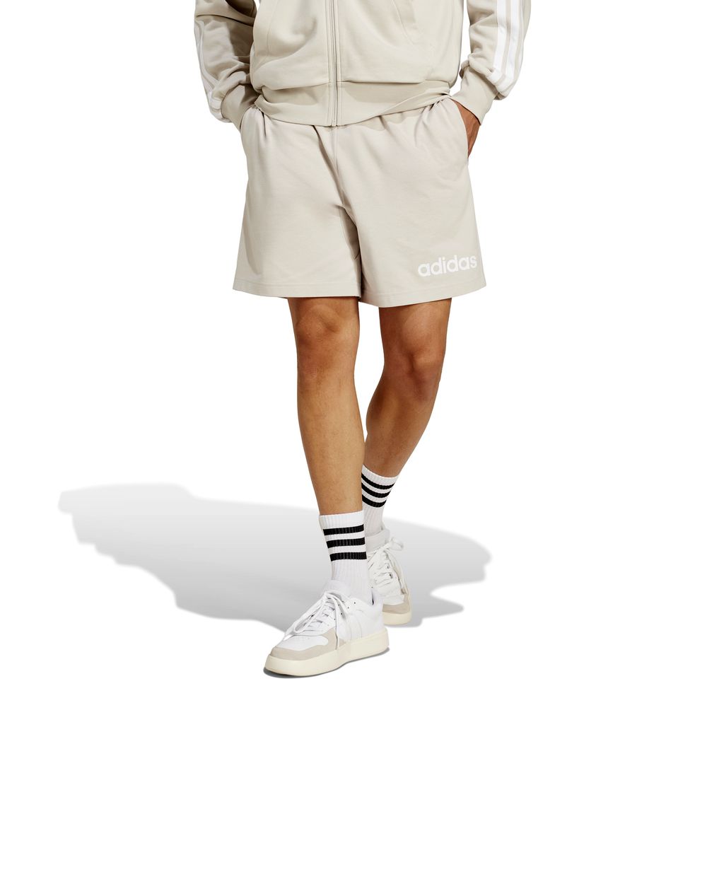 Pantaloncini Shorts UOMO Adidas Linear Single Jersey Beige Cotone - Imagen 10 de 14