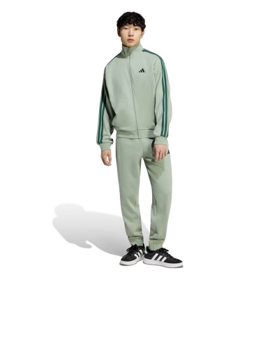 Tuta intera completa tempo libero Adidas 3-Stripes Fleece Cotone Felpato uomo Grigio Verde - Adidas 3-Stripes Fleece Cotton Men's Leisure Tracksuit Grey Green - Survêtement de loisirs Adidas 3 bandes en molleton de coton pour homme, gris et vert - Adidas 3-Streifen Fleece-Baumwoll-Freizeit-Trainingsanzug für Herren, Grau/Grün