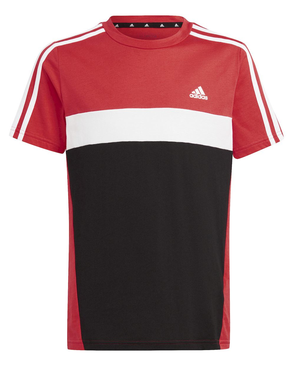 Boys Adidas Tiberius Red 3-Stripes Junior Cotton Jersey T-Shirt - Picture 10 of 11