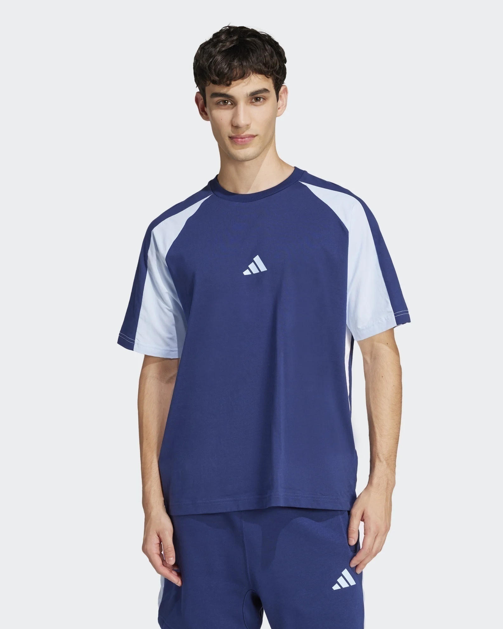 Casual T-shirt MENS Adidas Blue Essentials ColorBlock Cotone jersey