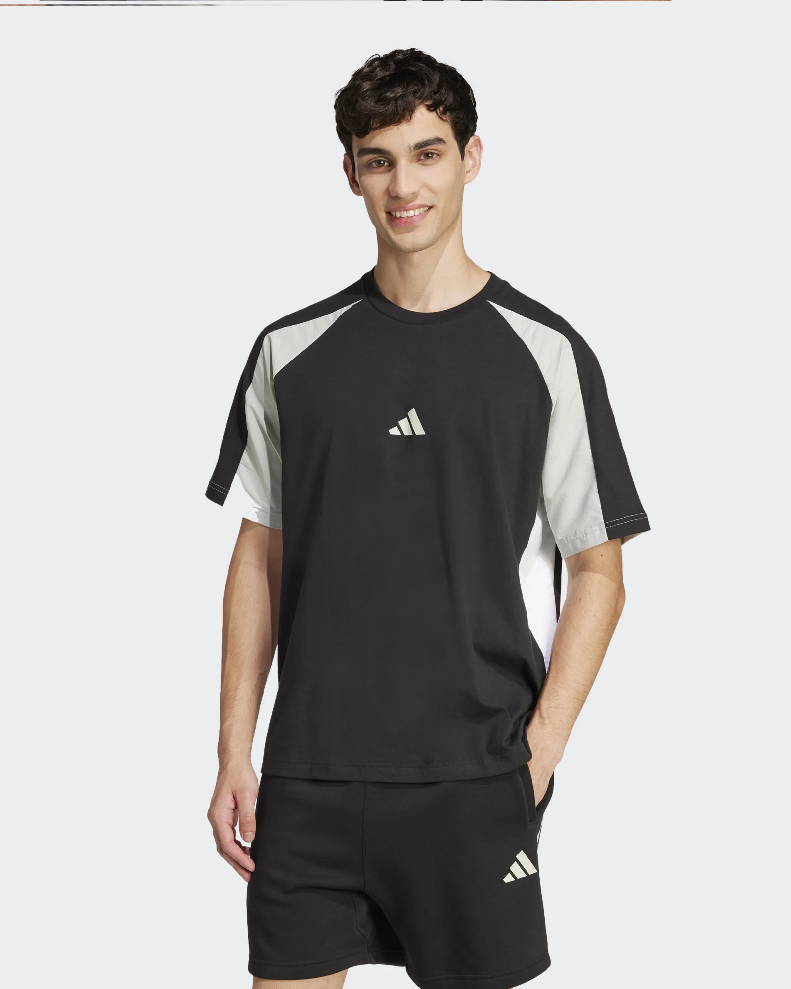 Mens Adidas Black White Essentials ColorBlock Casual T-Shirt