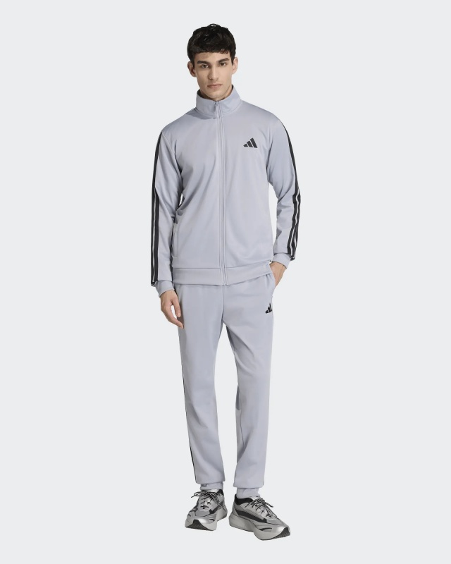 Tuta Sportiva ADIDAS Basic 3-Stripes Tricot Uomo Poliestere Silver Nero - Adidas Basic 3-Stripes Tricot Men\'s Tracksuit Polyester Silver Black - Lieferung nach <img alt=\