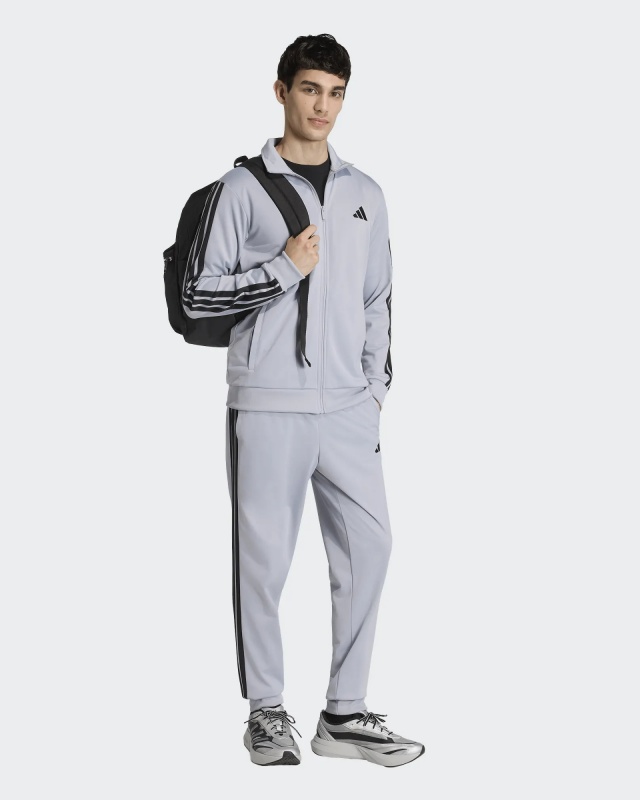 Tuta Sportiva ADIDAS Basic 3-Stripes Tricot Uomo Poliestere Silver Nero - Adidas Basic 3-Stripes Tricot Men\'s Tracksuit Polyester Silver Black - Lieferung nach <img alt=\