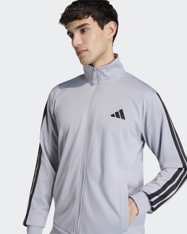 Tuta Sportiva ADIDAS Basic 3-Stripes Tricot Uomo Poliestere Silver Nero - Adidas Basic 3-Stripes Tricot Men\'s Tracksuit Polyester Silver Black - Lieferung nach <img alt=\