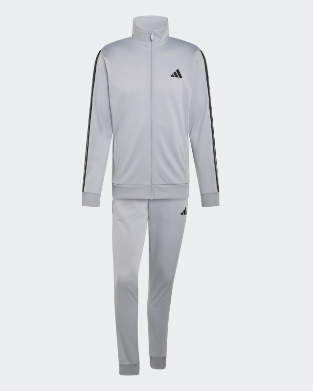 Tuta Sportiva ADIDAS Basic 3-Stripes Tricot Uomo Poliestere Silver Nero - Adidas Basic 3-Stripes Tricot Men\'s Tracksuit Polyester Silver Black - Lieferung nach <img alt=\