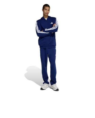 Tuta intera completa tempo libero Adidas M 3-Stripes Fleece Full zip Cappuccio Cotone Felpato Blue uomo - Adidas M 3-Stripes Fleece Full Zip Hooded Cotton Fleece Tracksuit Leisure Blue Men - Survêtement à capuche zippé en polaire de coton Adidas M 3-Stripes Fleece Leisure Blue Homme - Adidas M 3-Streifen Fleece Full Zip Kapuzenpullover Baumwollfleece Trainingsanzug Freizeit Blau Herren