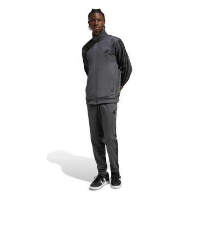 Tuta Sportiva ADIDAS Basic 3-Stripes Tricot Uomo Poliestere Grigio Nero - Adidas Basic 3-Stripes Tricot Men's Tracksuit, Polyester, Grey, Black - Survêtement Adidas Basic 3-Stripes Tricot pour homme, polyester, gris, noir - Adidas Basic 3-Stripes Tricot Herren Trainingsanzug, Polyester, Grau, Schwarz