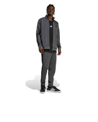 Tuta Sportiva ADIDAS Basic 3-Stripes Tricot Uomo Poliestere Grigio Nero - Adidas Basic 3-Stripes Tricot Men's Tracksuit, Polyester, Grey, Black - Survêtement Adidas Basic 3-Stripes Tricot pour homme, polyester, gris, noir - Adidas Basic 3-Stripes Tricot Herren Trainingsanzug, Polyester, Grau, Schwarz