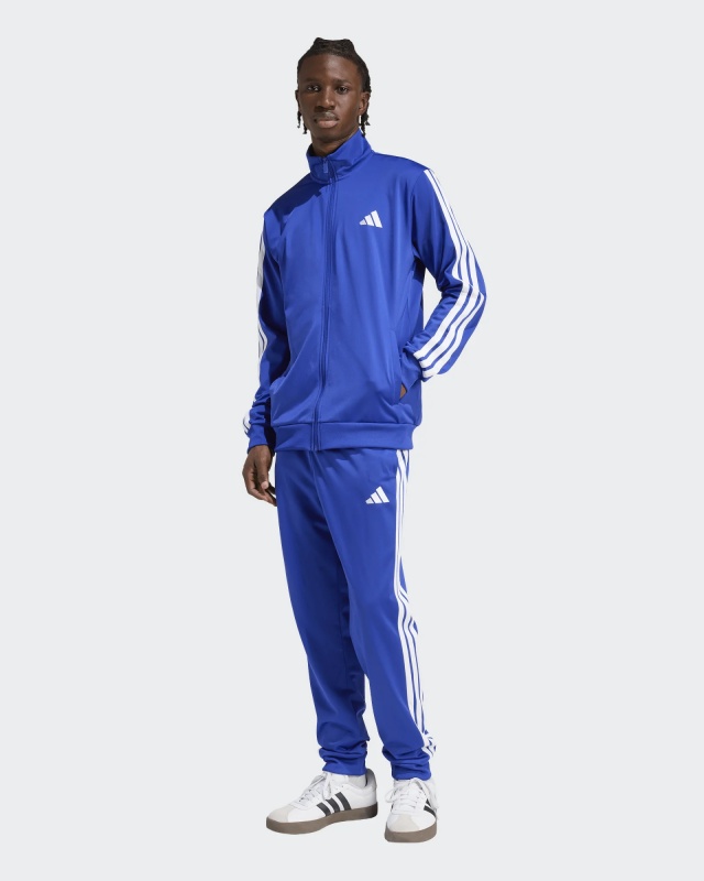 Tuta Sportiva ADIDAS Basic 3-Stripes Tricot Uomo Poliestere Blue - Adidas Basic 3-Stripes Tricot Men\'s Tracksuit, Polyester, Blue - Survêtement Adidas Basic 3-Stripes Tricot pour homme, polyester, bleu - Adidas Basic 3-Stripes Tricot Herren Trainingsanzug, Polyester, Blau