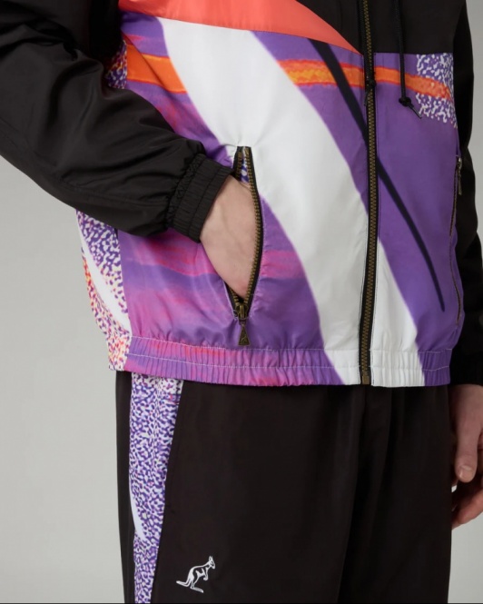 Giacca sportiva Australian Brush Panel Track Jacket Uomo Tasche con zip Made in Italy Nero Viola - Australian Brush Panel Track Jacket Men's Zip Pockets Made in Italy Black Purple - Veste de survêtement australienne à empiècements en brosse pour homme, poches zippées, fabriquée en Italie, noir et violet - Australische Trainingsjacke mit Bürstenmuster, Herren, mit Reißverschlusstaschen, hergestellt in Italien, Schwarz/Lila
