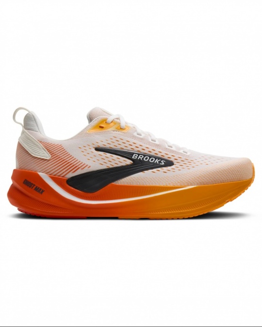 Scarpe Running Brooks Ghost Max 4 Uomo  White Orange Red - Brooks Ghost Max 4 Men's Running Shoes White Orange Red - Chaussures de course Brooks Ghost Max 4 pour homme, blanc, orange et rouge - Brooks Ghost Max 4 Herren-Laufschuhe Weiß Orange Rot