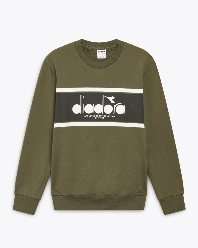 Sweat Jumper MENS Diadora Rifle Green CREW LOGO French Terry Cotton - Picture 5 of 8
