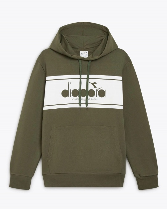 Felpa cappuccio Diadora Pullover Logo French Terry cotone Garzato Uomo Verde Fucile - Diadora Pullover Logo French Terry Cotton Brushed Men\'s Hoodie Rifle Green - Sweat à capuche Diadora Pullover Logo French Terry en coton brossé pour homme, vert fusil - Diadora Pullover Logo French Terry Cotton Brushed Herren Hoodie Gewehrgrün