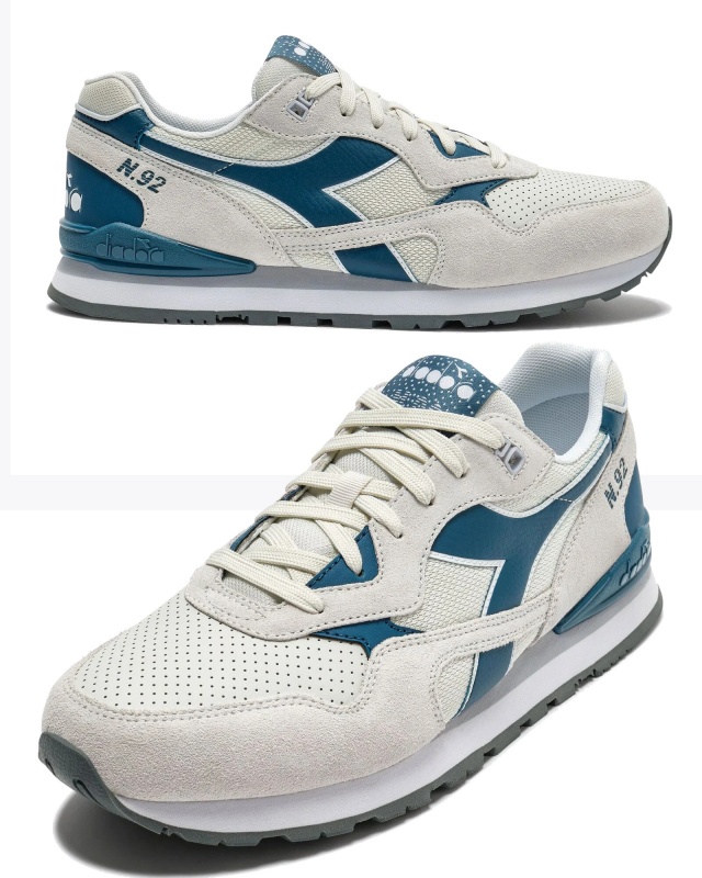Scarpe sportive sneakers Diadora N.92 ADVANCE Uomo Vera pelle T2 Grigio Blue Spaziale - Sports Shoes Sneakers Diadora N.92 ADVANCE Mens Genuine Leather T2 Grey Space Blue - chaussures de sport Sneakers Diadora N.92 ADVANCE pour homme, en cuir véritable gris sidéral et bleu spatial. - Diadora N.92 ADVANCE Herren-Sneaker aus echtem Leder, Modell T2, Grau/Space Blue