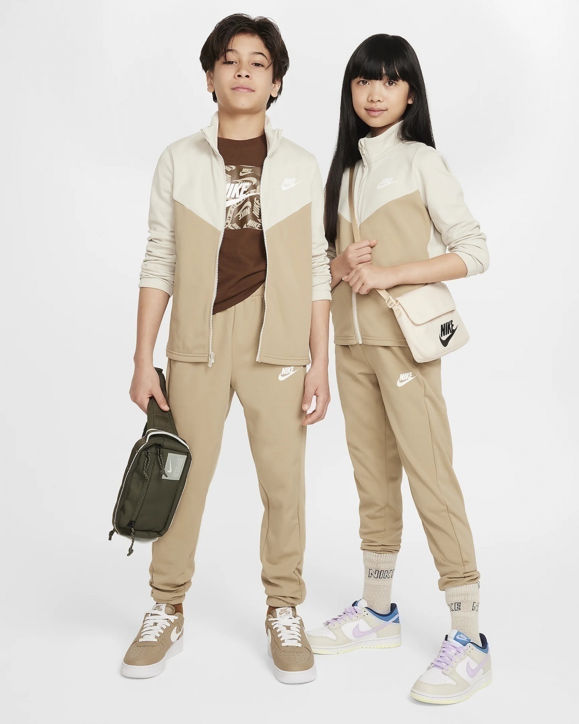 Boys Unisex Nike K NSW Poly FZ HBR Tracksuit Full Suit Beige - Picture 10 of 11