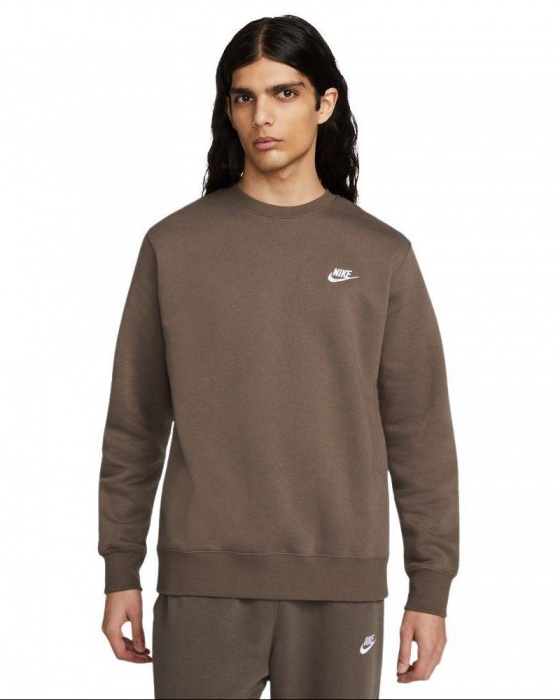 Felpa sportiva pullover girocollo Nike Pullover Crew Club Cotone Felpato Marrone - Nike Pullover Crew Club Crewneck Sweatshirt Cotton Fleece Brown - Nike Pullover Crew Club Crewneck Sweat Coton Polaire Marron - Sportlicher Pullover mit Rundhalsausschnitt Nike Pullover Crew Club Baumwollfleece Flaschengrün