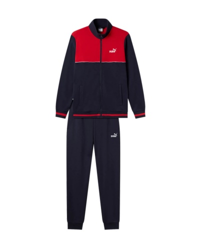 Tuta intera sportiva PUMA Essentials FZ Sweat uomo Cotone garzato Blue Rosso - PUMA Essentials FZ Sweat Men's Tracksuit Cotton Brushed Blue Red - Survêtement PUMA Essentials FZ Sweat pour homme en coton brossé bleu rouge - PUMA Essentials FZ Sweat Herren Trainingsanzug Baumwolle gebürstet Blau Rot