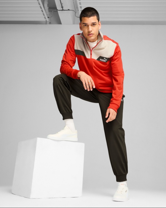Tuta intera Completa puma POWER Poly uomo Rosso - Puma POWER Poly Mens Full Tracksuit Red - Survêtement complet Puma POWER Poly pour homme, rouge - Puma POWER Poly Herren-Trainingsanzug Rot