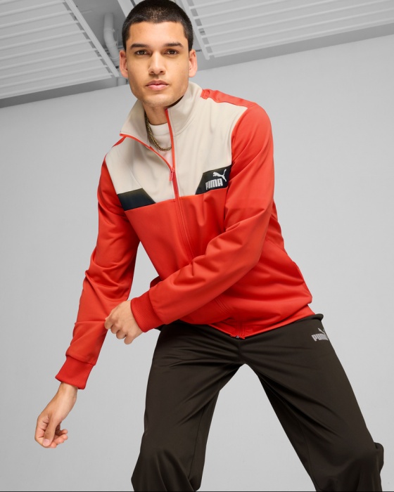 Tuta intera Completa puma POWER Poly uomo Rosso - Puma POWER Poly Mens Full Tracksuit Red - Survêtement complet Puma POWER Poly pour homme, rouge - Puma POWER Poly Herren-Trainingsanzug Rot