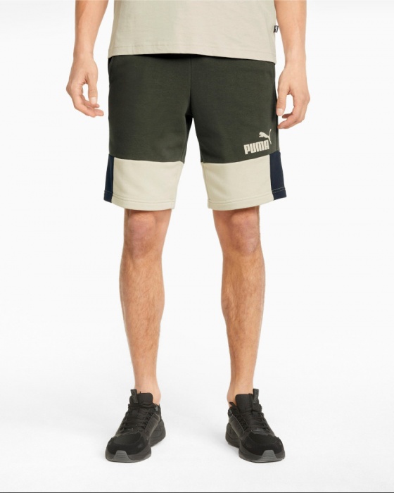 pantaloncini sportivi da passeggio bermuda Puma Essentials + Block con tasche Uomo Verde Cotone French terry - Puma Essentials Block Bermuda Sports Shorts with Pockets Men's Green French Terry Cotton - Short de sport Puma Essentials Block Bermuda avec poches pour homme en coton French Terry vert - Puma Essentials Block Bermuda Sportshorts mit Taschen Herren Grün French Terry Baumwolle