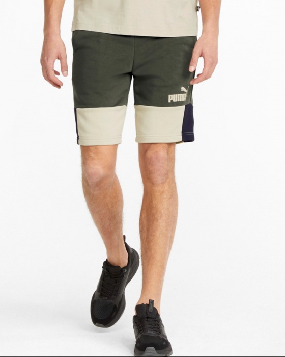 pantaloncini sportivi da passeggio bermuda Puma Essentials + Block con tasche Uomo Verde Cotone French terry - Puma Essentials Block Bermuda Sports Shorts with Pockets Men's Green French Terry Cotton - Short de sport Puma Essentials Block Bermuda avec poches pour homme en coton French Terry vert - Puma Essentials Block Bermuda Sportshorts mit Taschen Herren Grün French Terry Baumwolle