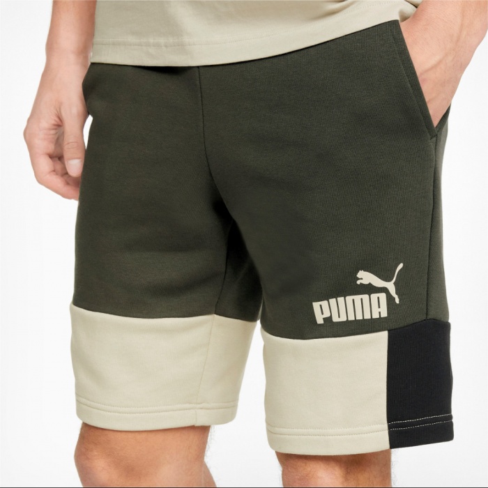 pantaloncini sportivi da passeggio bermuda Puma Essentials + Block con tasche Uomo Verde Cotone French terry - Puma Essentials Block Bermuda Sports Shorts with Pockets Men's Green French Terry Cotton - Short de sport Puma Essentials Block Bermuda avec poches pour homme en coton French Terry vert - Puma Essentials Block Bermuda Sportshorts mit Taschen Herren Grün French Terry Baumwolle
