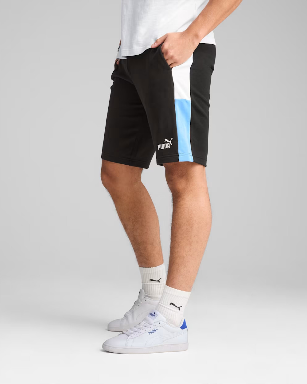 Pantaloncini Shorts UOMO Puma Essentials ColorBlock 10 Blu Cotone Tempo Libero - Imagen 8 de 11