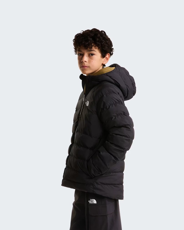 Piumino Giacca Giubbotto reversibile Perrito Cappuccio da Bambino Ragazzo Nero - Perrito Reversible Hooded Down Jacket for Boys and Girls Black - Doudoune réversible à capuche Perrito pour garçons et filles, noire - Perrito Wende-Daunenjacke mit Kapuze für Jungen und Mädchen, Schwarz