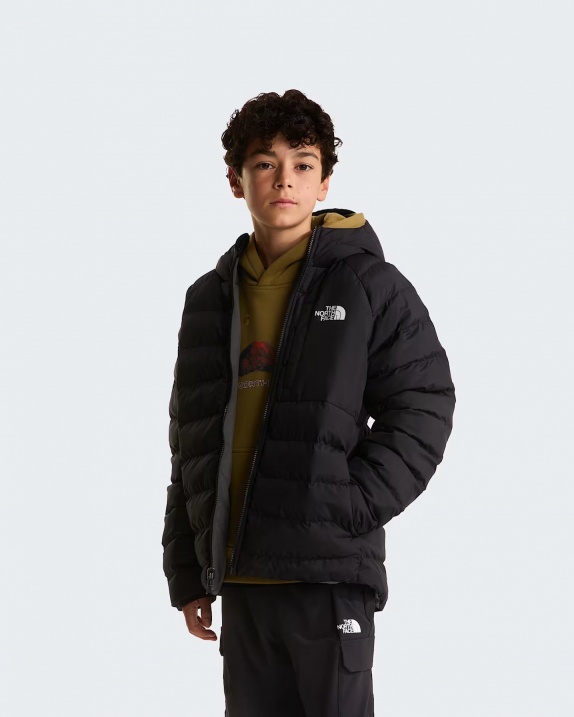 Piumino Giacca Giubbotto reversibile Perrito Cappuccio da Bambino Ragazzo Nero - Perrito Reversible Hooded Down Jacket for Boys and Girls Black - Doudoune réversible à capuche Perrito pour garçons et filles, noire - Perrito Wende-Daunenjacke mit Kapuze für Jungen und Mädchen, Schwarz