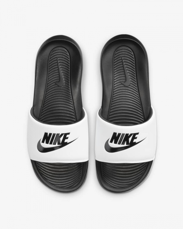 white black nike slides