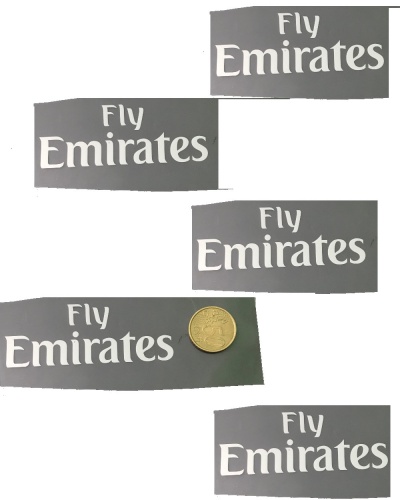 Sponsor kit badges patches FLY EMIRATES PICCOLO Pack da 5 pezzi bianco - Sponsor kit badges patches FLY EMIRATES SMALL Pack of 5 white pieces - Kit badges patchs sponsor FLY EMIRATES SMALL Pack de 5 pièces blanches - Sponsoren-Kit-Abzeichen-Patches FLY EMIRATES SMALL Packung mit 5 weißen Stück