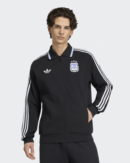 Giacca tuta Sportiva Argentina Adidas ORIGINALS TREFOIL Away Anthem  Cotone Mondiali 2026 Uomo nero - Sport suit jacket Adidas ORIGINALS TREFOIL Away Anthem Cotton World Cup 2026 Men\'s Black - Veste de costume Adidas ORIGINALS TREFOIL Extérieur Anthem Coton Coupe du Monde 2026 Homme Noir - Adidas ORIGINALS TREFOIL Auswärtstrikot, Baumwolljacke, WM 2026, Herren, Schwarz