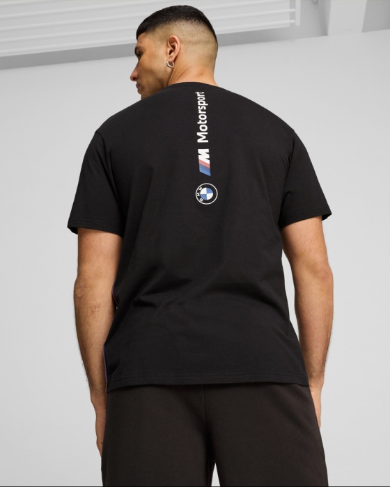 maglia maglietta T-shirt BMW MotorSport Essential Logo Tee  maniche corte girocollo cotone uomo Nero - BMW MotorSport Essential Logo Tee Short Sleeve Crew Neck Cotton Men's Black T-Shirt - T-shirt noir à manches courtes et col rond en coton avec logo BMW MotorSport Essential pour homme - BMW Motorsport Essential Logo T-Shirt, Kurzarm, Rundhalsausschnitt, Baumwolle, Herren, Schwarz