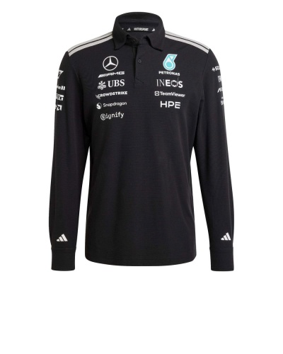 Polo maglia Mercedes PETRONAS FORMULA 1 TEAM ENGINEERS maniche Lunghe Cotone Uomo 2026 Nero - Mercedes PETRONAS FORMULA 1 TEAM ENGINEERS Long Sleeve Cotton Polo Shirt Men 2026 Black - Polo à manches longues en coton noir Mercedes PETRONAS FORMULA 1 TEAM ENGINEERS pour homme, collection 2026 - Mercedes PETRONAS FORMEL 1 TEAM ENGINEERS Langarm-Poloshirt aus Baumwolle für Herren, Schwarz, 2026