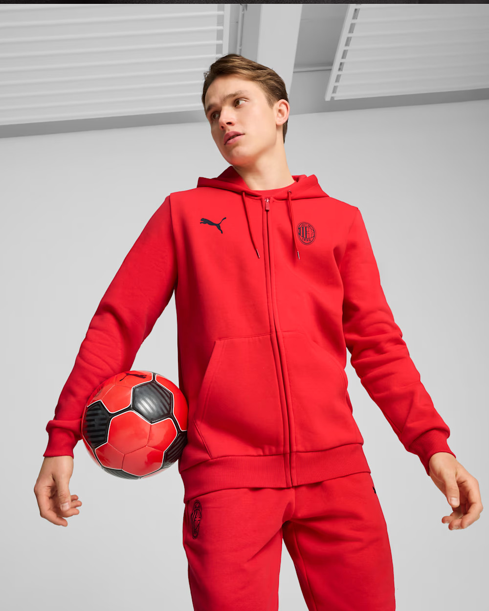 Ac Milan Puma Giacca Felpa cappucio UOMO Rosso Cotone Felpato Essentials eBay