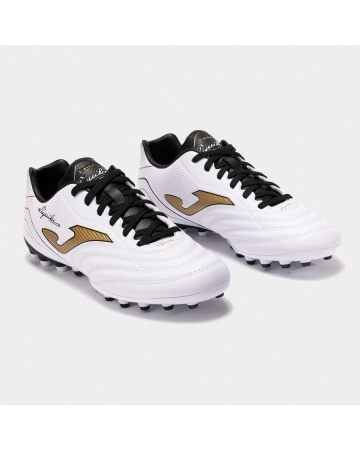 Scarpe Calcetto Joma AGUILA 2502 AG Artificial Grass Uomo Bianco Oro - Footabll boots cleats Joma AGUILA 2502 AG Artificial Grass Men White Gold - Chaussures de football bottes Joma AGUILA 2502 AG pour homme, gazon artificiel, blanc et or. - Fußballschuhe Joma AGUILA 2502 AG Kunstrasen Herren Weiß Gold